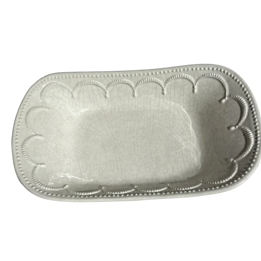 Italian Stoneware Rectangular Serving Dish Cream Crackle‎ Glaze Tuscan Farmhouse